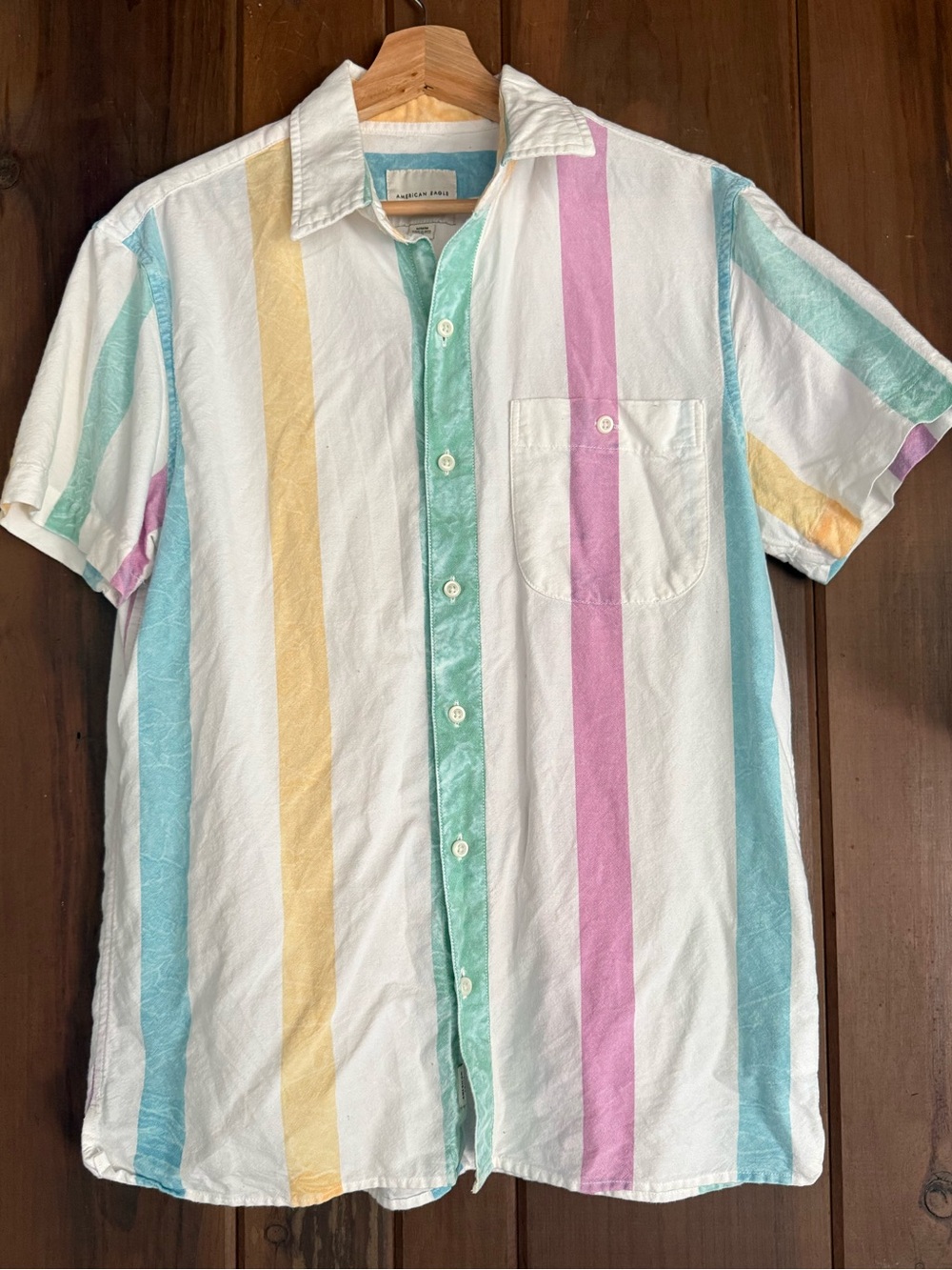 American Eagle Shirt Mens Medium Short Sleeve Button Down 100% Cotton Stripe